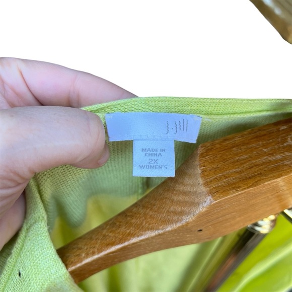 J. Jill Chartreuse Linen Blend Cardigan Sweater Lightweight Open Front - Picture 3 of 9